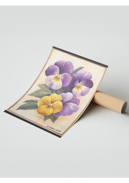 Çerçevesiz Poster, Sarı Mor Menekşe, Botanik Çizim Poster No: 107422 modelleri