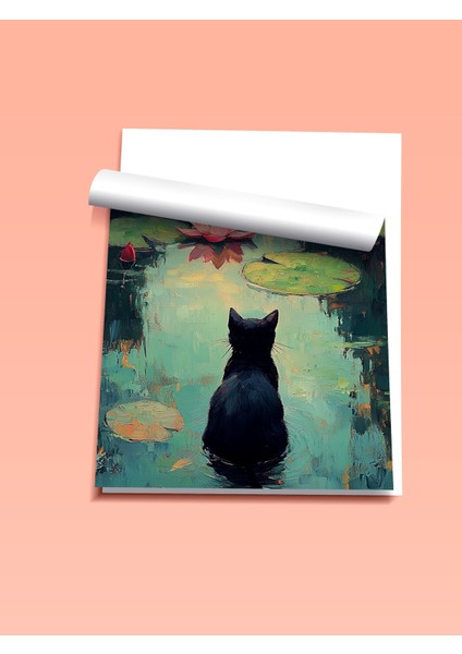 Çerçevesiz Poster, Nilüfer Yaprağında Oturan Kedi, Yansımalı Su Poster No: 107358 fiyatları