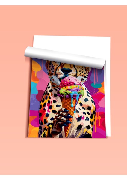 Çerçevesiz Poster, Leopar, Dondurma ve Renkli Arka Plan, Pop Art Tarzı Poster No: 106556 fiyatları