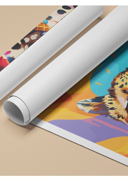 Çerçevesiz Poster, Leopar, Dondurma ve Renkli Arka Plan, Pop Art Tarzı Poster No: 106556 fırsatları