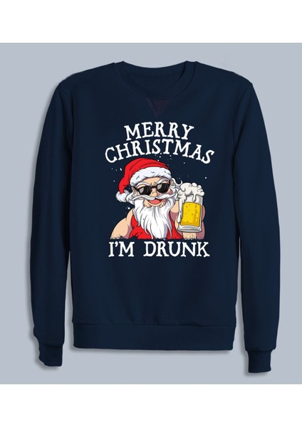 Drunk Merry Christmas Baskılı Erkek Yeniyıl Sweatshirt