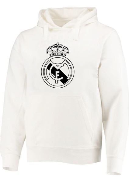 Real Madrid Baskılı Ekru Sweatshirt Hoodie