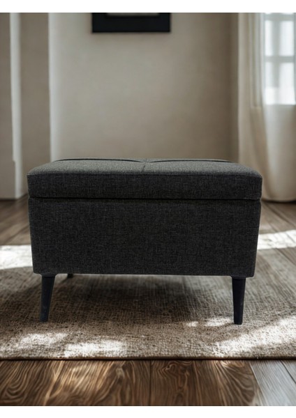 Sandıklı Keten Puf – Antrasit Gri | 60X45X40 cm Depolama Alanlı, Modern Dekoratif Oturma & Ayak Ucu Pufu