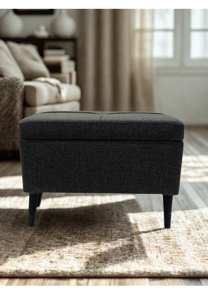 Sandıklı Keten Puf – Antrasit Gri | 60X45X40 cm Depolama Alanlı, Modern Dekoratif Oturma & Ayak Ucu Pufu modelleri