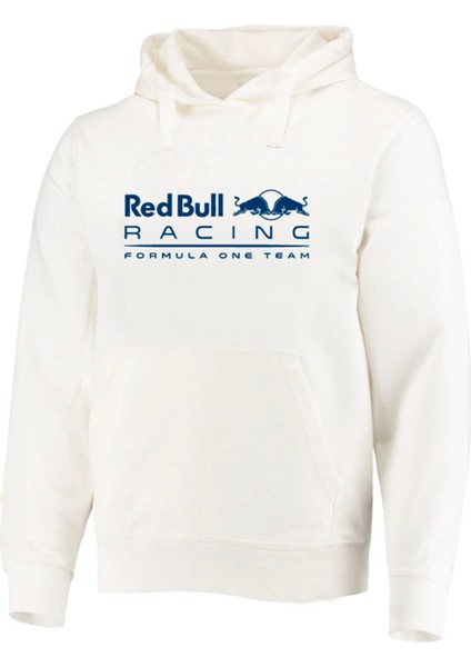 Unisex Ekru Red Bull Formula1 Pamuklu Kapüşonlu Sweatshirt