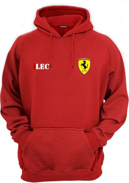 Leclerc Logo Formula1 Baskılı Kırmızı Erkek Sweatshirt