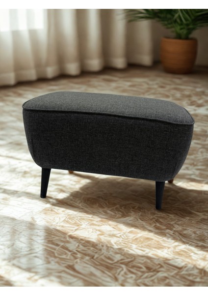 Keten Kumaş Puf – Antrasit Gri | 60X40X40 cm Modern Dekoratif Oturma & Ayak Ucu Pufu