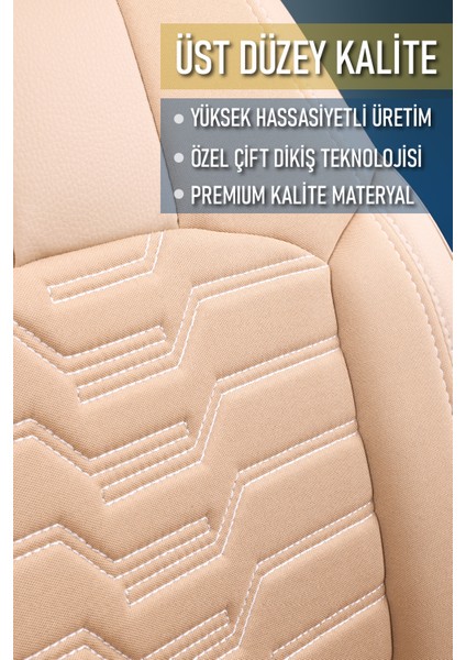 Fiat Egea Cross ile Uyumlu Lüx Deri Detaylı Oto Koltuk Kılıfı Ön Arka Takım Platınum Bej