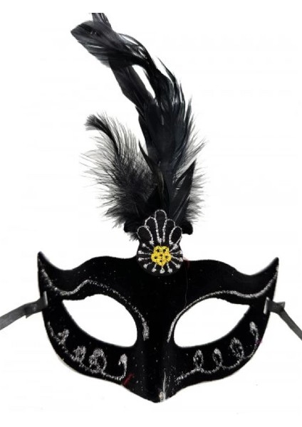 Siyah Tüylü Süet Parti Maskesi