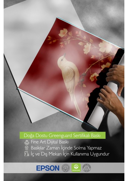 Çerçevesiz Poster, Kuş ve Çiçek Deseni, Kırmızı Arka Plan, Minimal Stil Poster No: 107514 indirimleri