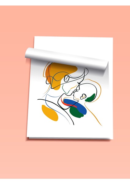 Çerçevesiz Poster, Anne ve Çocuk, Minimal Çizgi Stil, Soyut Renkli Poster No: 106582 fiyatları