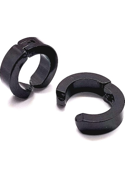 316 L Çelik Unisex Kıstırma Siyah Küpe