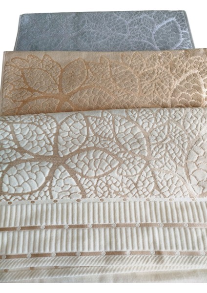 Kadife Jakarlı Yaprak Desenli 3 Adet 50X90 cm El Yüz Havlusu Gri-Kahve-Bej fiyatları