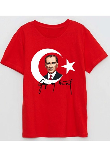 Gazi Mustafa Kemal Imzalı 29 Ekim Cumhuriyet Bayramı Baskılı Pamuklu Çocuk T-Shirt