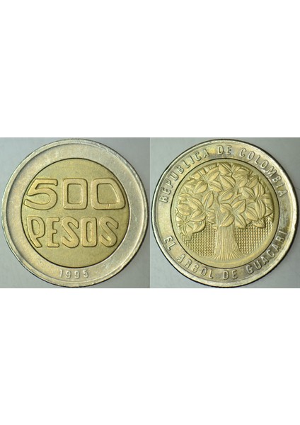 Kolombiya 500 Peso 1995 Guacari Ağacı Temalı Bimetal.