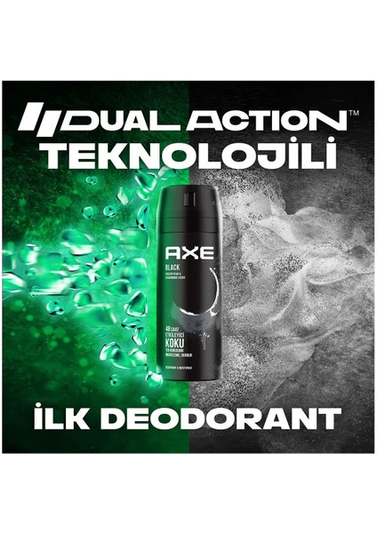 2 Adet Axe Erkek Deodorant & Bodyspray Black 48 Saat Etkileyici Koku Vücut Spreyi 150 ml indirimleri