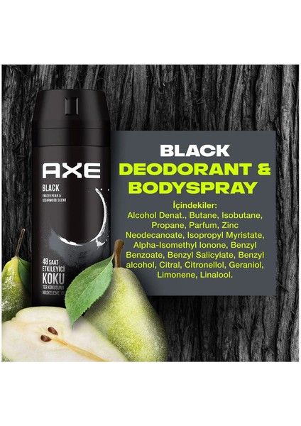 Axe Erkek Deodorant & Bodyspray Black 48 Saat Etkileyici Koku Vücut Spreyi 150 ml