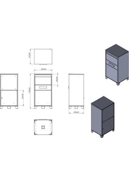 Extra Xl Kargo ve Posta Teslim Dolabı - Çift Taraflı Kapak ( RAL 9005 - SİYAH)