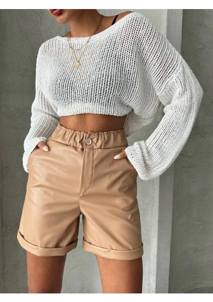 Beli Lastikli Duble Paça Deri Şort Bej W24755 fırsatları