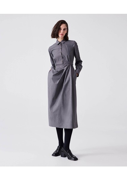 Metal Düğmeli Drapeli Elbise MW6240002091036