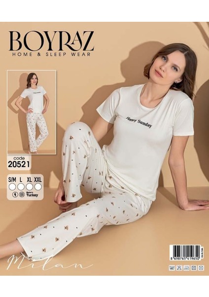Kadın Kısa Kol - Milan, Esnek Kumaş Pijama Takımı