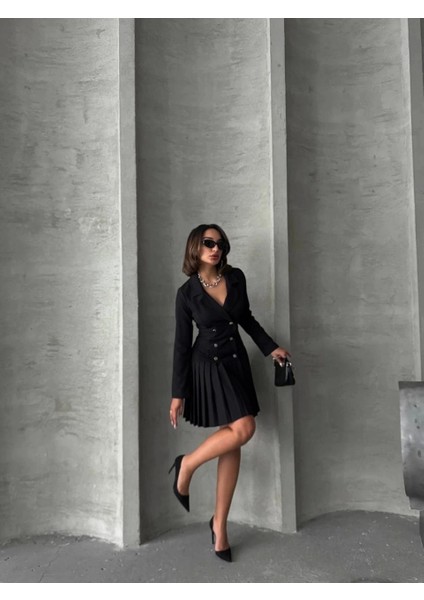 Altı Piliseli Uzun Kollu Ceket Elbise Siyah S255016 fiyatları