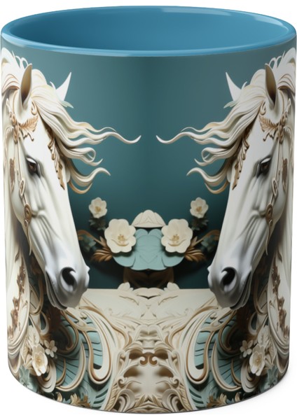 Beyaz At Temalı Baskılı Kupa Bardak