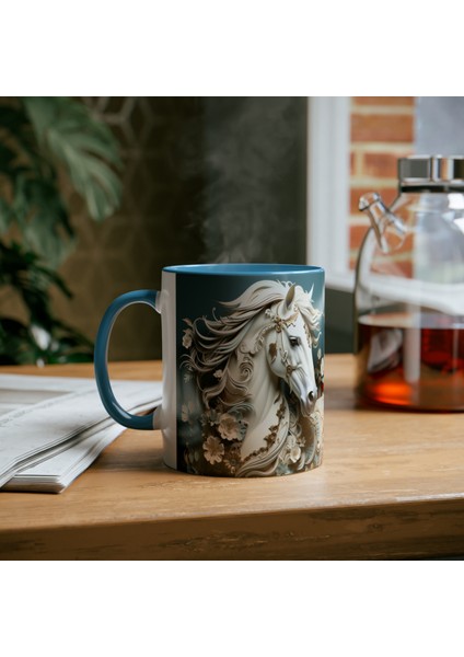 Beyaz At Temalı Baskılı Kupa Bardak