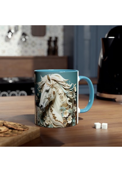 Beyaz At Temalı Baskılı Kupa Bardak