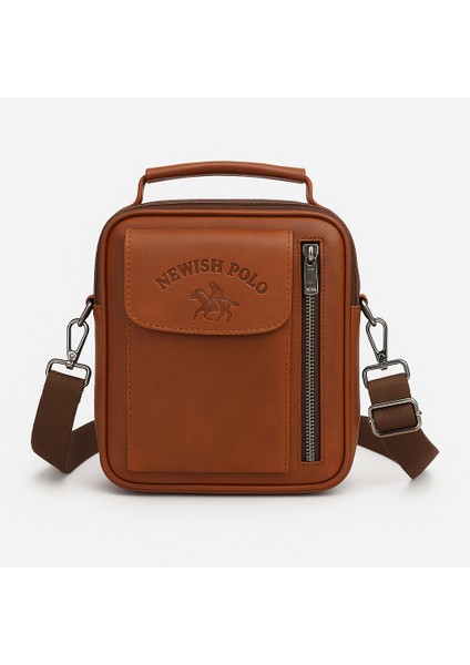 Erkek Siyah Deri Kapaklı Omuz ve El Çantası (17X22CM) NEWPOLO337