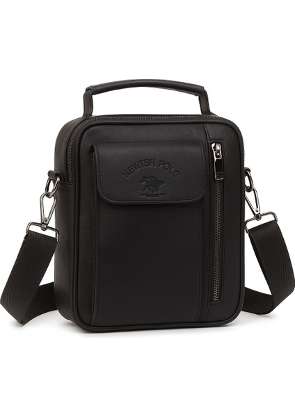 Erkek Siyah Deri Kapaklı Omuz ve El Çantası (17X22CM) NEWPOLO337