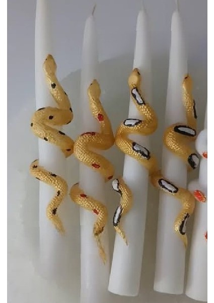 Zarif Yılan Kabartmalı Renkli Şamdam Mumu Dekoratif Yılan Figürlü Mum