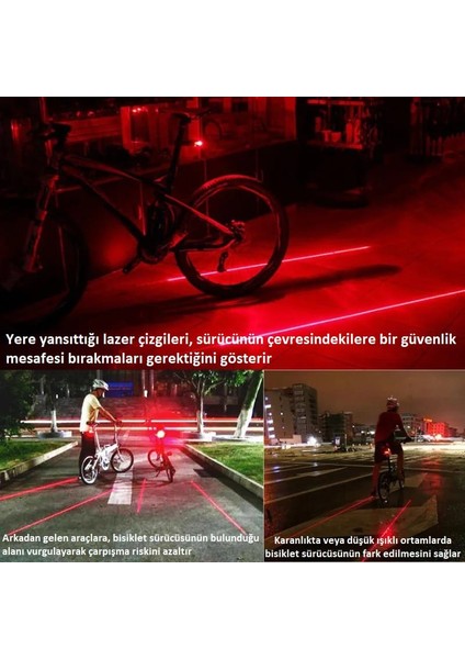 Lazer Güvenlik Işıklı Bisiklet Lambası Arka LED Ikili Lazer 7 Mod Çakarlı Kırmızı indirimleri