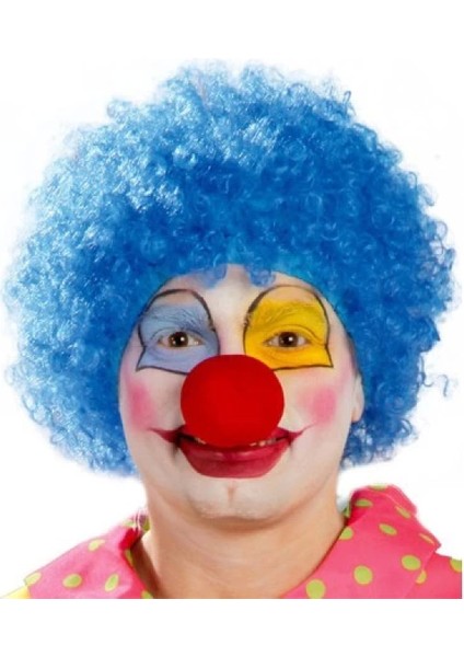 Mavi Renk Kıvırcık Afro Palyaço Seti