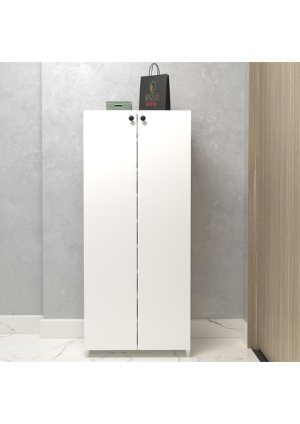 Kenzlife Kapaklı Ayakkabılık Bosnevi Mat Beyaz Suntalam 140*060*30 Yirmiyedi Çift Ayakkabı Kapasitesi Arkalıksız