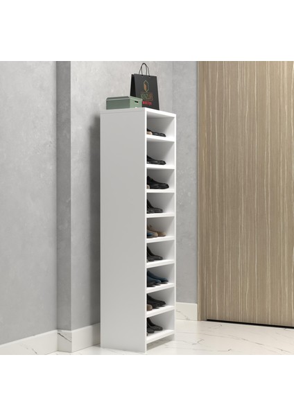 Kenzlife Ayakkabılık Konevi Mat Beyaz Suntalam 140*040*30 Onsekiz Çift Ayakkabı Kapasitesi Arkalıksız
