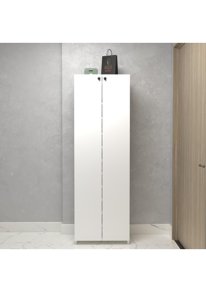 Kenzlife Kapaklı Ayakkabılık Bosnevi Mat Beyaz Suntalam 183*080*30 Kırksekiz Çift Ayakkabı Kapasitesi Arkalıksız