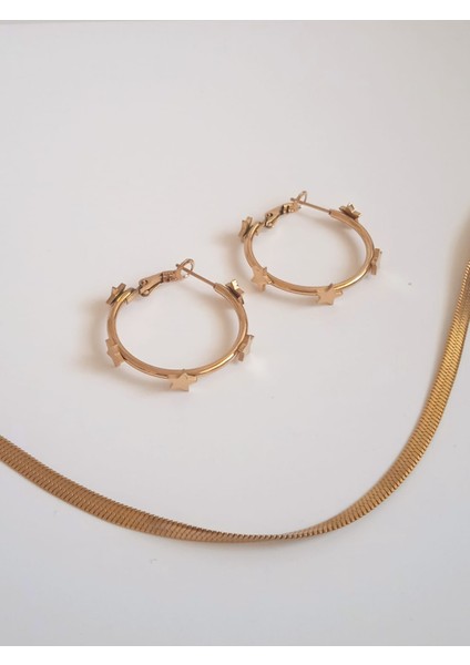 Çelik Yıldızlı Halka Küpe