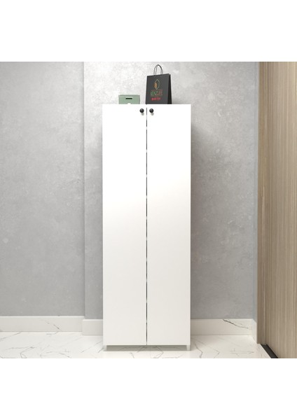Kenzlife Kapaklı Ayakkabılık Bosnevi Mat Beyaz Suntalam 170*060*30 Otuzüç Çift Ayakkabı Kapasitesi Arkalıksız