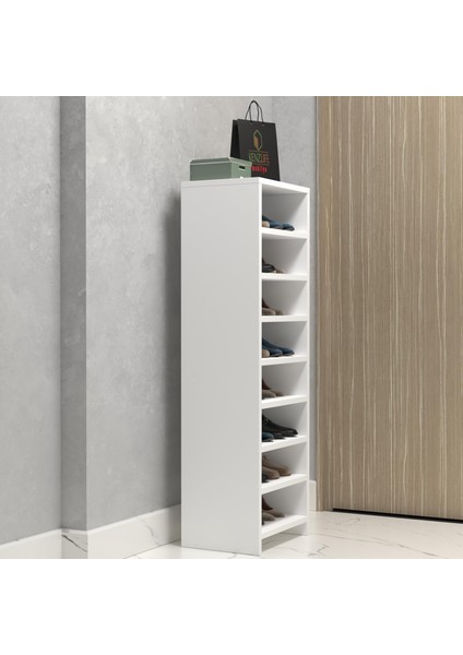 Kenzlife Ayakkabılık Konevi Mat Beyaz Suntalam 125*040*30 Onaltı Çift Ayakkabı Kapasitesi Arkalıksız