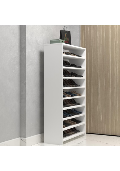 Kenzlife Ayakkabılık Konevi Mat Beyaz Suntalam 140*080*30 Otuzaltı Çift Ayakkabı Kapasitesi Arkalıksız