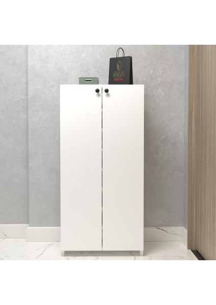 Kenzlife Kapaklı Ayakkabılık Bosnevi Mat Beyaz Suntalam 125*060*30 Yirmidört Çift Ayakkabı Kapasitesi Arkalıksız