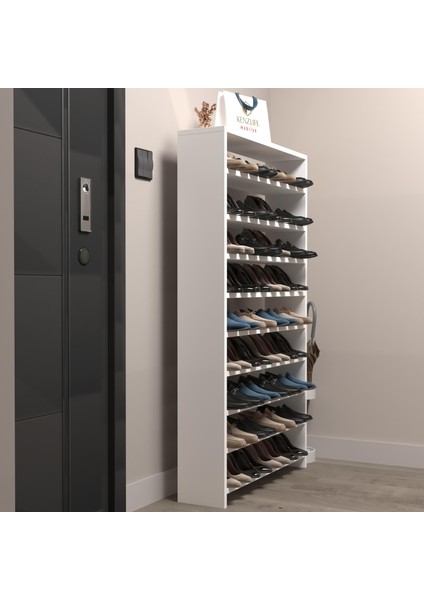 Kenzlife Ayakkabılık Mısri Mat Beyaz Suntalam 155*060*20 Otuz Çift Ayakkabı Kapasitesi Arkalıksız