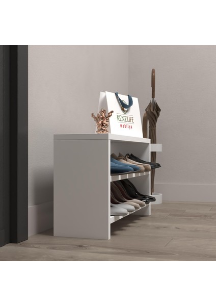 Kenzlife Ayakkabılık Mısri Mat Beyaz Suntalam 035*060*20 Altı Çift Ayakkabı Kapasitesi Arkalıksız