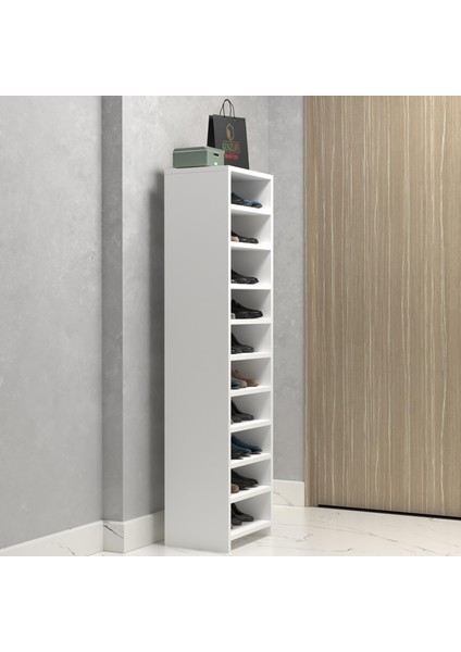 Kenzlife Ayakkabılık Konevi Mat Beyaz Suntalam 155*040*30 Yirmi Çift Ayakkabı Kapasitesi Arkalıksız