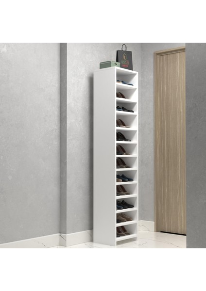 Kenzlife Ayakkabılık Konevi Mat Beyaz Suntalam 183*040*30 Yirmidört Çift Ayakkabı Kapasitesi Arkalıksız