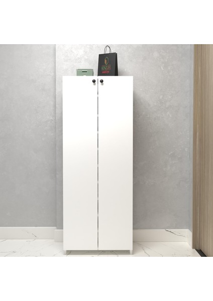 Kenzlife Kapaklı Ayakkabılık Bosnevi Mat Beyaz Suntalam 155*080*30 Kırk Çift Ayakkabı Kapasitesi Arkalıksız