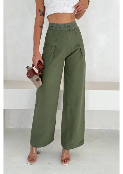 Pamuk Yıkamalı Yağmur Desen Dantelli Pantolon Yeşil fırsatları