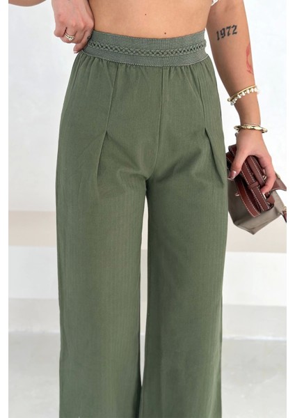 Pamuk Yıkamalı Yağmur Desen Dantelli Pantolon Yeşil indirimleri