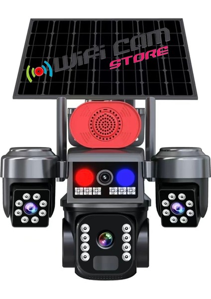 3 Kameralı 4g Solar Kamera Çakar Led-Siren-Hareket Takip